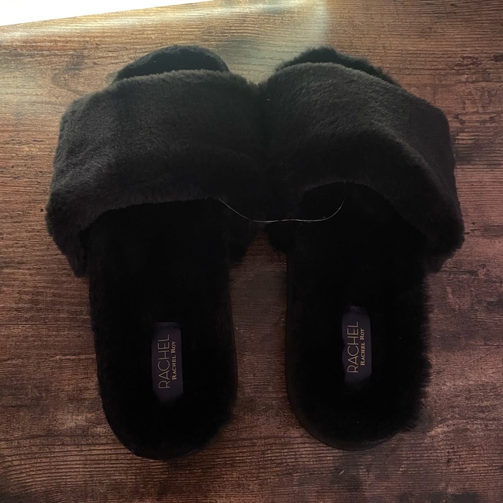 NWOT Rachel Roy Black Fur Slides/ Slippers